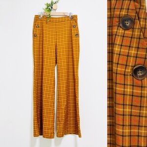 ModCloth Mustard Color Plaid High Rise Button Wide Leg Trouser